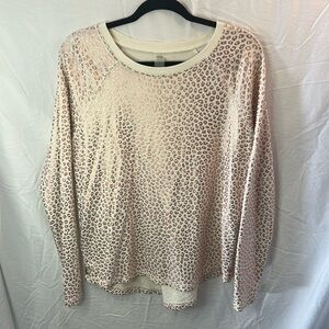 Zuda Leopard Print Button Hem Pullover Sweatshirt Size L